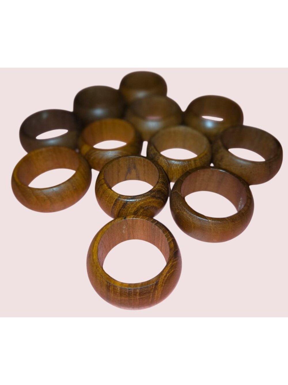 Vintage 1960s Set Of 12 Wood Napkin Holders 2" Round